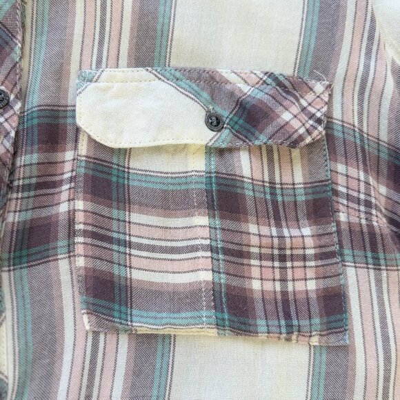 Maurices Plaid Button Long Sleeve Shirt w/ Lace Detail 100% Rayon Womens Size 0 - Picture 4 of 7